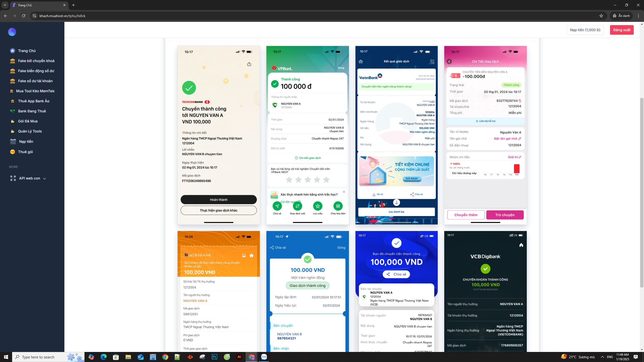 Share Code Fakebill, Thuê App Bank Ảo